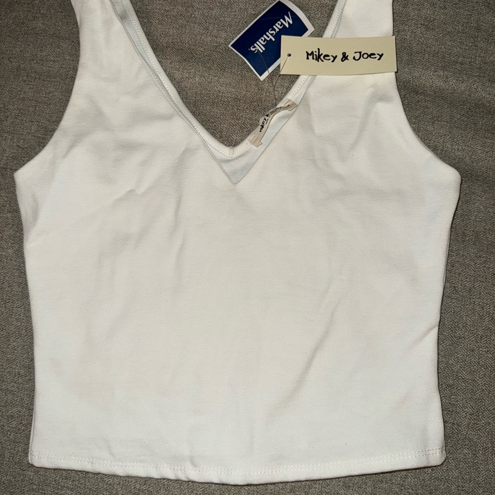 Mikey & Joey White V-Neck Crop Top